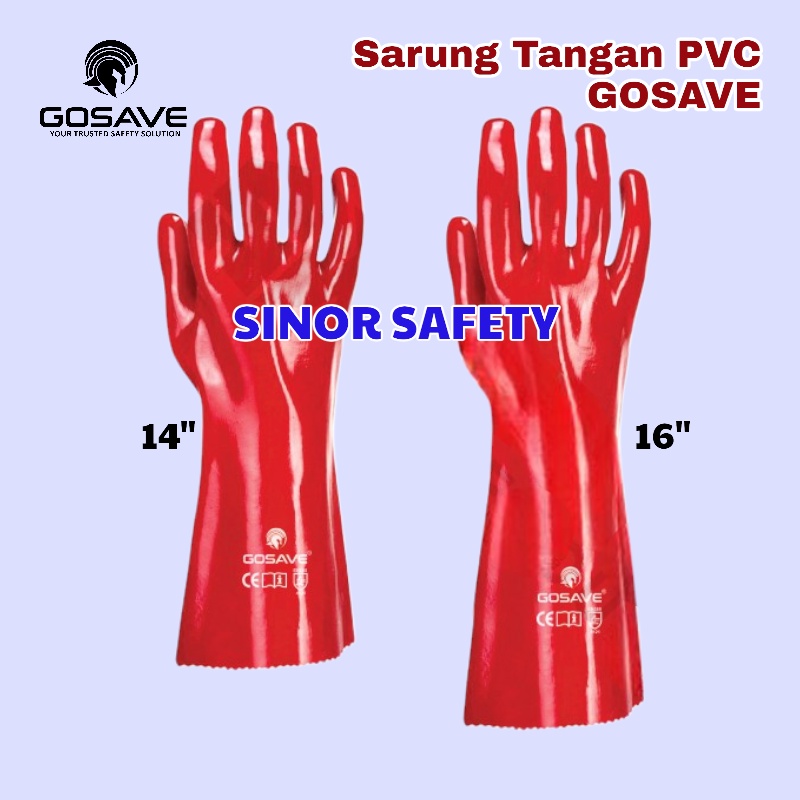 Sarung Tangan PVC 16 Inch Merah Tahan Panas Kimia Safety Gloves