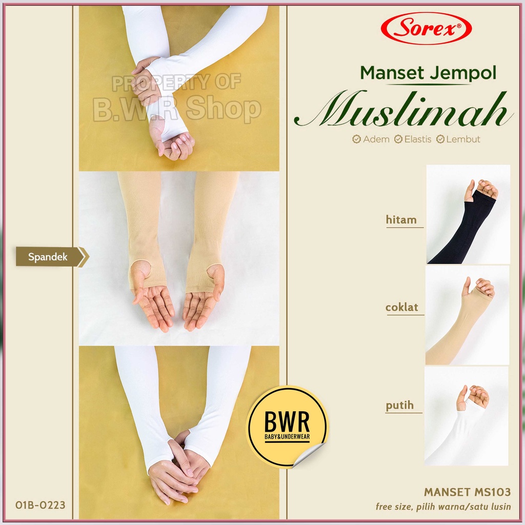 Manset Sorex MS 101 102 103 104 / Hitam Cream Putih Manset Wanita Muslimah Sorex Handsock Manset Tangan Polos | Bwr