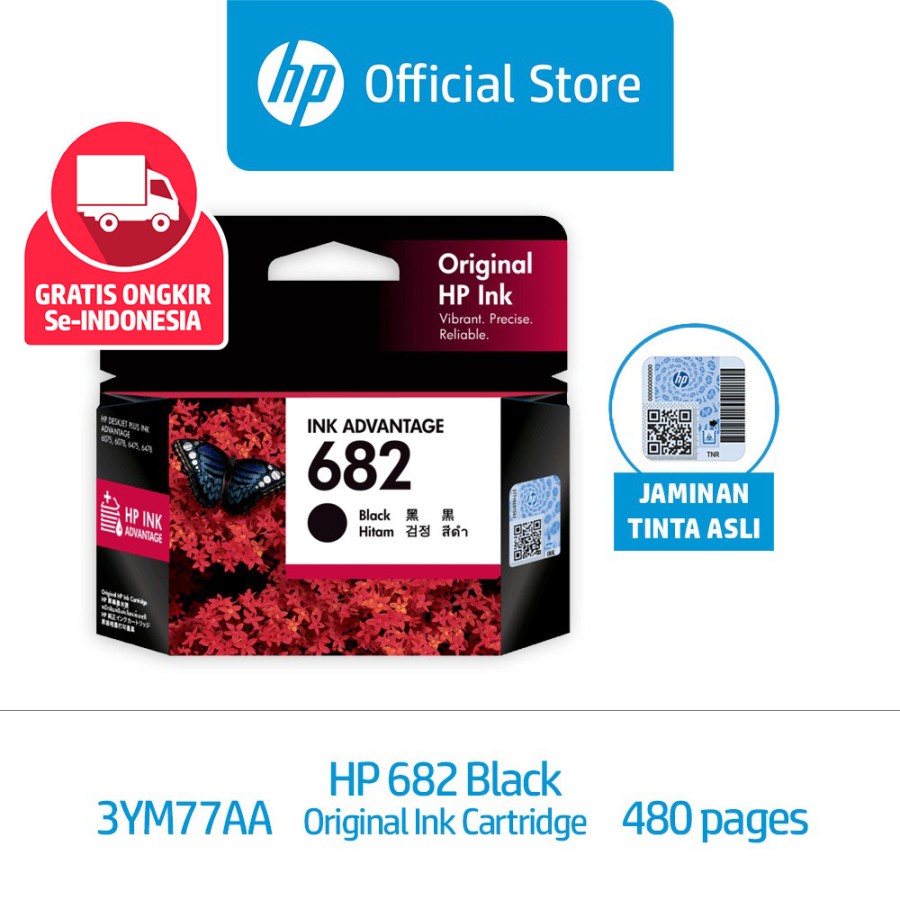 ink advantage cartridge hp 682 hitam for printer deskjet IA plus 1200 2300 2700 4100 6070 6400 3ym77aa - tinta black