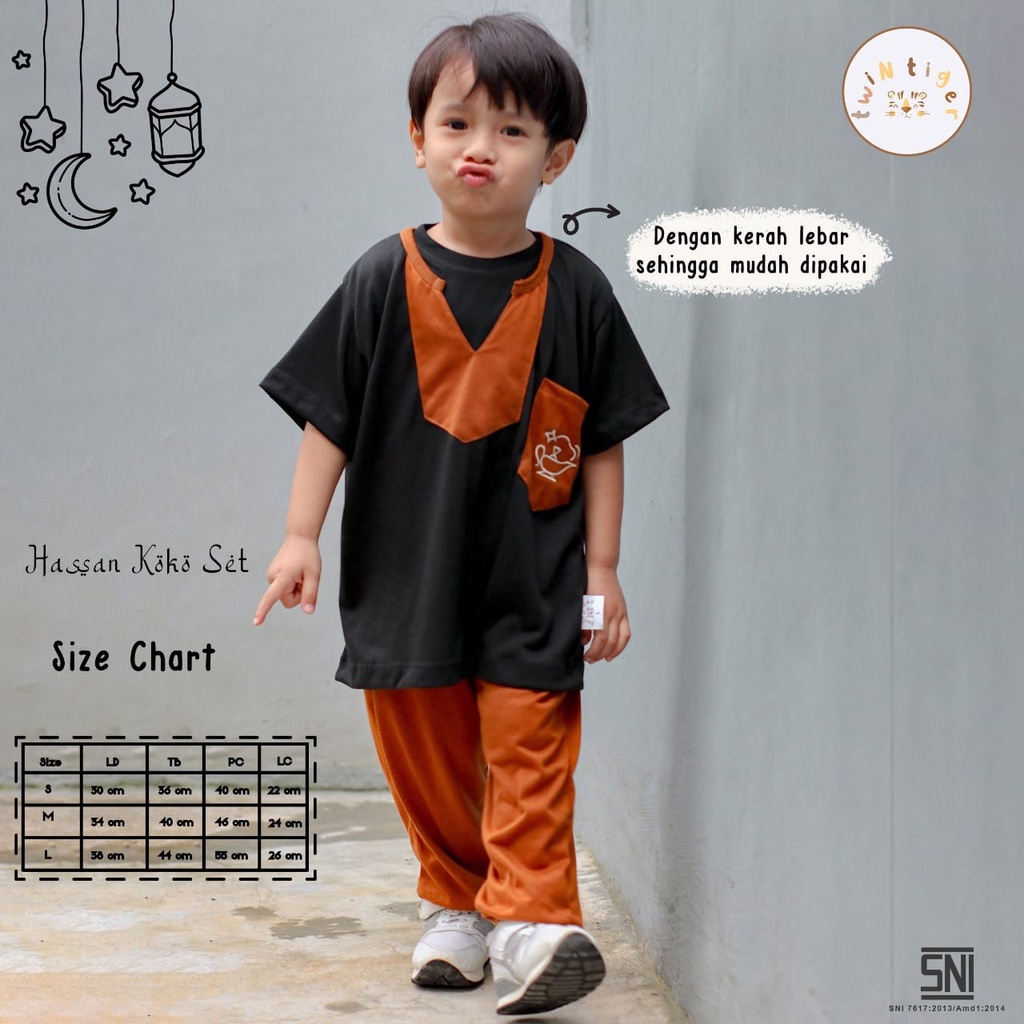 Twin Tiger Baby Hassan Koko Set Setelan Baju Muslim Anak Laki-Laki 1-3 Tahun