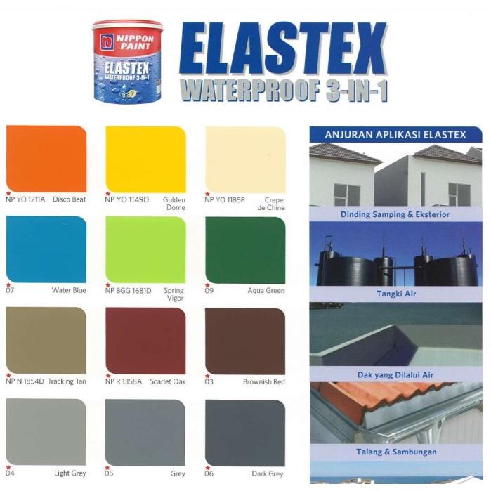 ASLI 100% ELASTEX 3 IN 1 NIPPON PAINT 1KG / 1 KG WARNA LENGKAP PUTIH ABU ABU BIRU HITAM MERAH HIJAU 