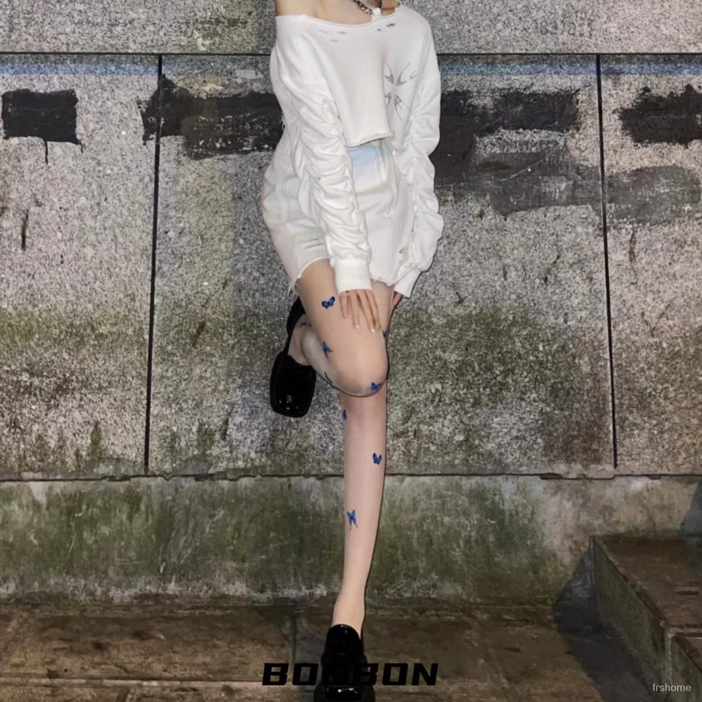 Stoking kupu-kupu biru gadis bias terbang kaus kaki nanas anti-kait kaus kaki nanas bunga apa pun st
