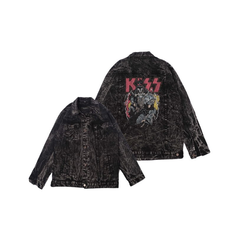 Jaket Sandwash Jeans Pria Gambar Belakang ACDC Highway Washed Premium