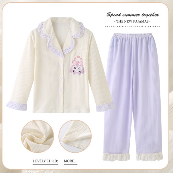 babyfit agr 3-10thn piyama kerah anak perempuan kancing depan kemeja celana panjang import xs-0315