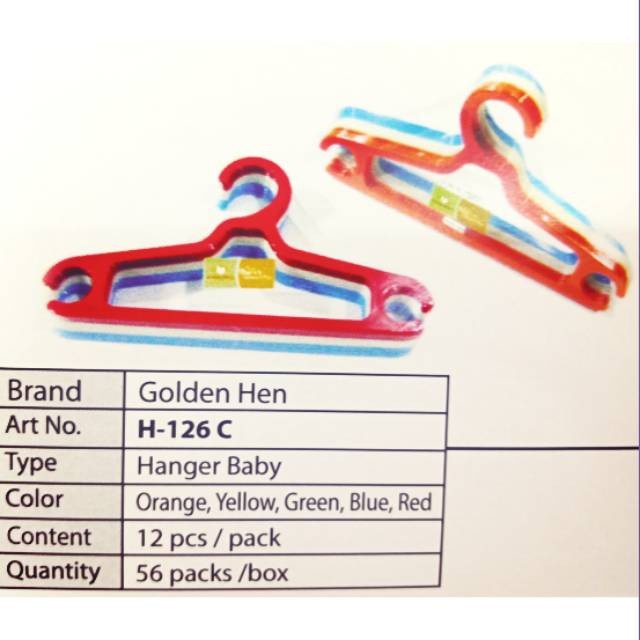 Cloth Hanger Baby Color H-126 - Gantungan Baju Bayi Plastik Golden Hen GH - isi 12pcs