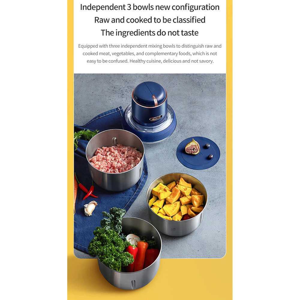 Deerma Pro Food Processor Penggiling Daging Chopper Meat Grinder 1.2L - DEM-JR08 - Blue