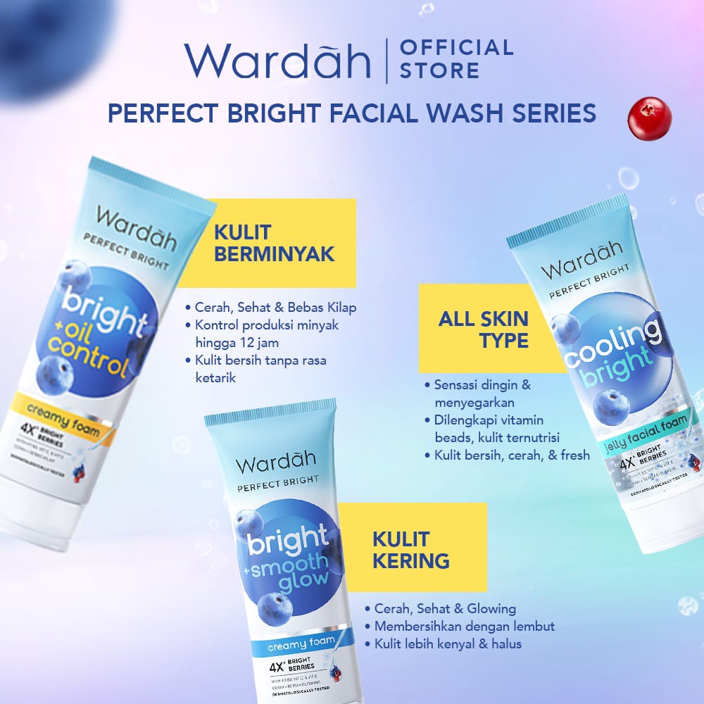 (Facial Wash) Wardah PERFECT BRIGHT Creamy Foam 100 ml / 50 ml Brightening + Smoothing/Oil Control - Kulit Normal Kering Dry / Berminyak Kombinasi Oily Skin - Sabun Cuci Muka Pembersih Pencuci Wajah Cleanser Pemcuci Face Wash Cleansing Fasial Perfek Brigh