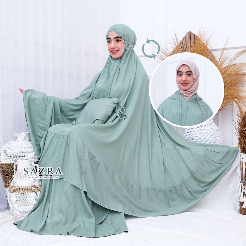 Aisyah Mukena Dewasa Rayon Polos Jumbo Premium Quality Zipper Dagu 2in1 Bisa Ponco/Tudung Original SAZRA