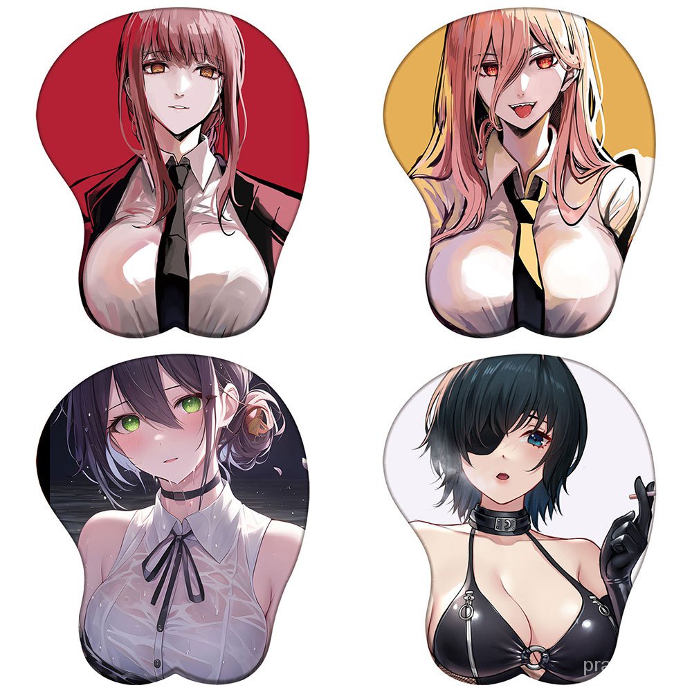 Gergaji Pria 3D Silikon Mousepad Makima Power Reze Kobeni Himeno 3D Gelang Mouse Pad Permainan Anime