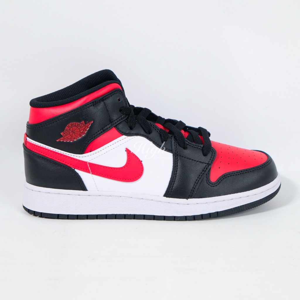 Air Jordan 1 Mid Black Fire Red (GS) 554725-079 100% Original