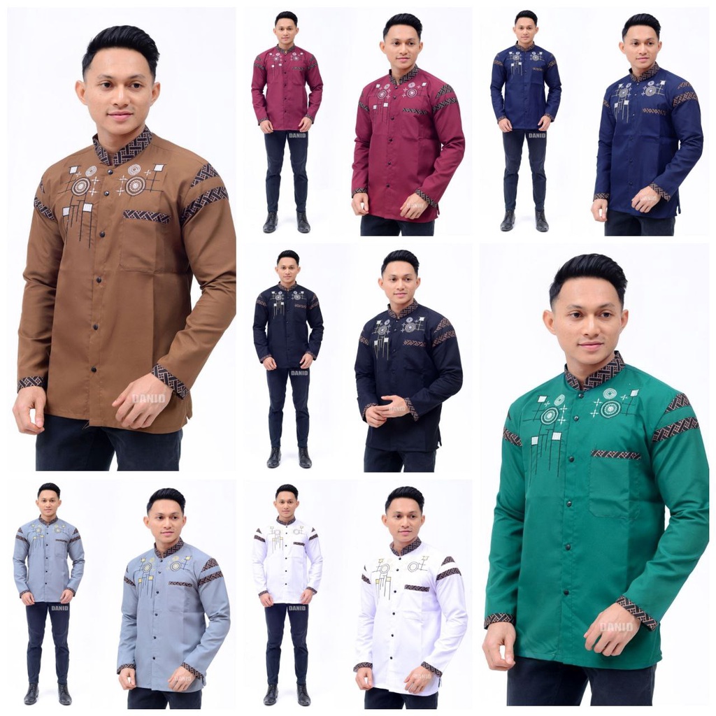 BAJU KOKO PRIA DEWASA LENGAN PANJANG MODERN TERBARU MOTIF BORDIR KOMBINASI BATIK BAHAN KATUN PREMIUM