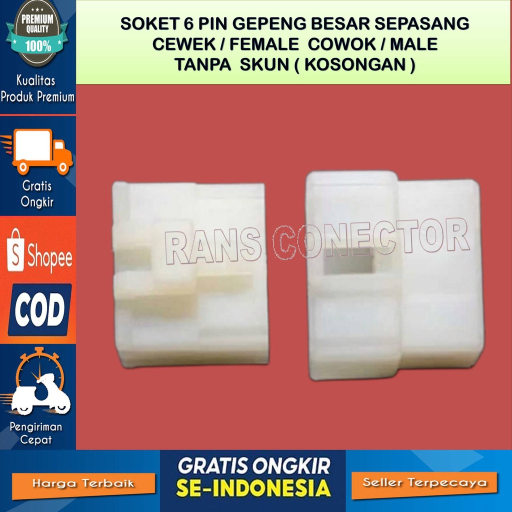 SOKET 6 PIN BESAR MOTOR MOBIL MALE FEMALE KABEL SOKET 6 PIN BESAR TANPA SKUN -SOKET KIPROK MOTOR