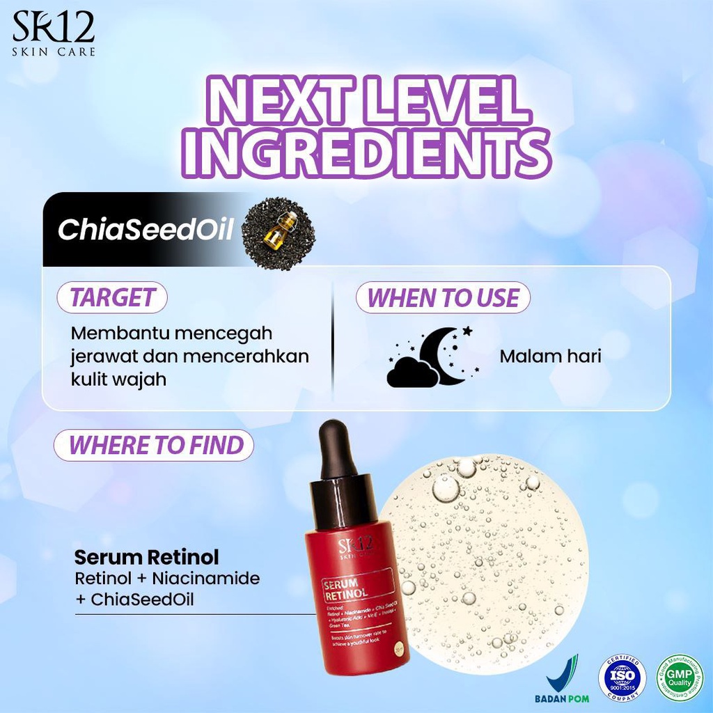 RETINOL SERUM SR12 / RETINOL 0,1% / ANTI AGING / MENCEGAH PENUAAN DINI / MENGATASI JERAWAT / MENCERAHKAN KULIT WAJAH