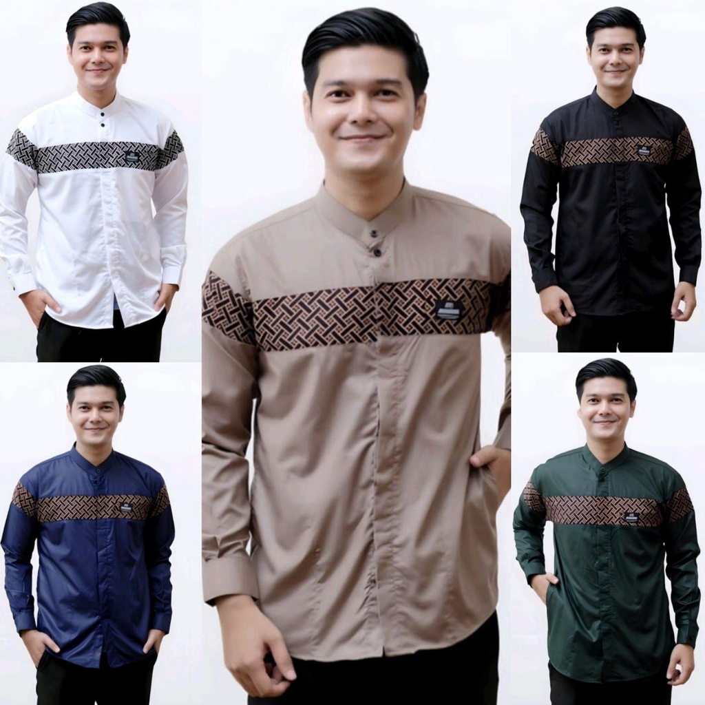 BAJU KEMEJA KOKO PRIA DEWASA LENGAN PANJANG MOTIF KOBATA QYNANG KOMBINASI BATIK MODERN KEKINIAN - ATASAN MUSLIM PRIA - BAJU POLOS PRIA COUPLE