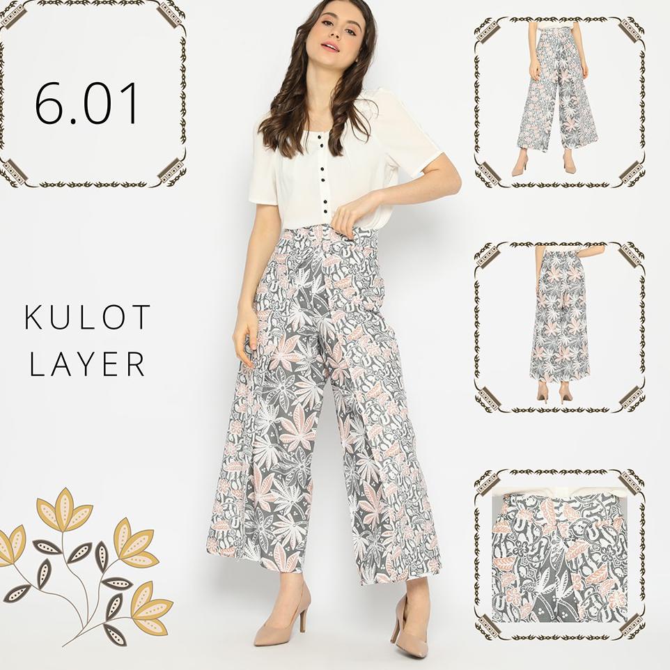 CHEKOUT celana Kulot Layer Lawasan Batik Celana Tumpuk Kerja Kantoran Bawahan Kebaya Sogan Genes Kas