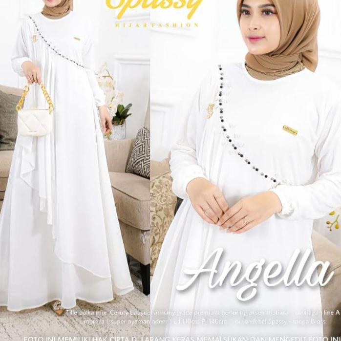 Busana Muslim Wanita Tearu Gamis Pesta Mewah Elegan Gamis Putih Tile Dot Baju Kondangan Wanita Angel