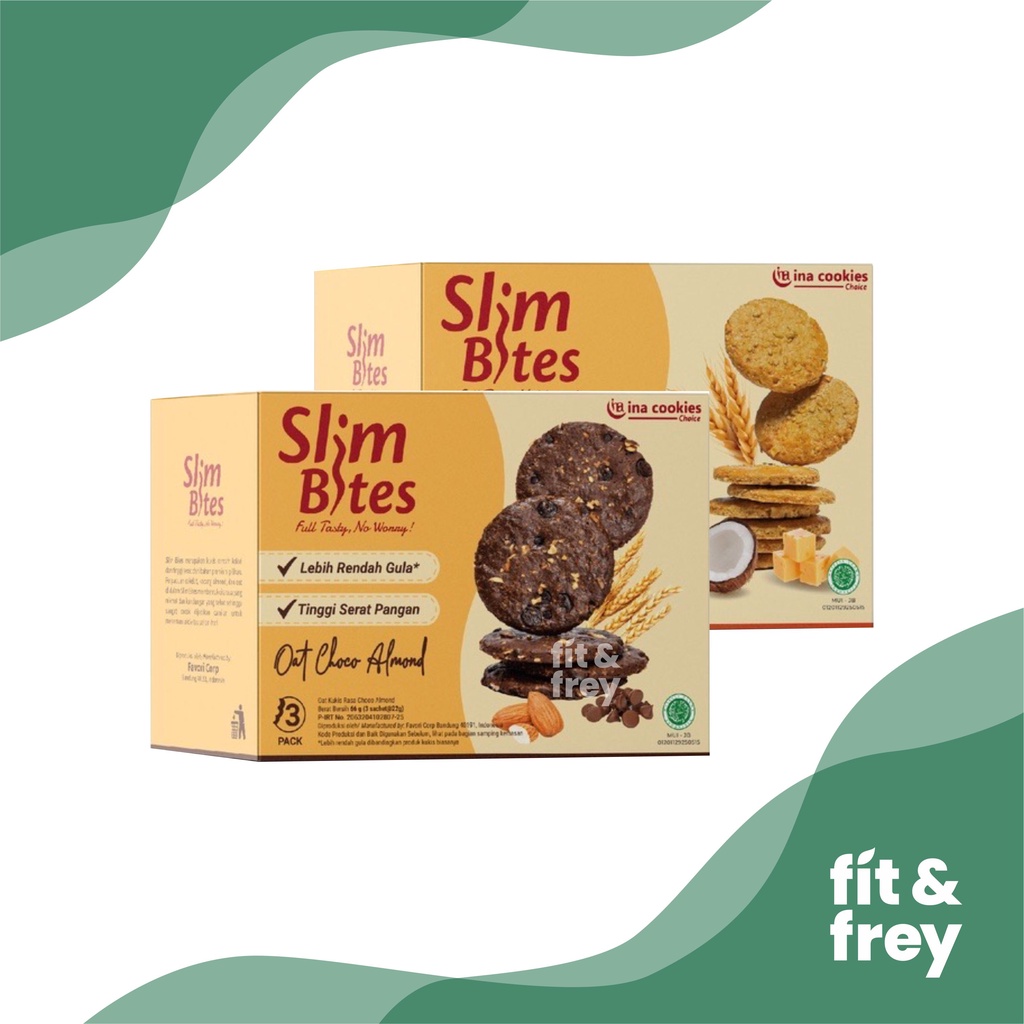 SLIM BITES Cookies - Cemilan Diet - Rendah Gula Tinggi Sehat - Kukis Oat Choco Almond Coconut Cheese - Ina Cookies