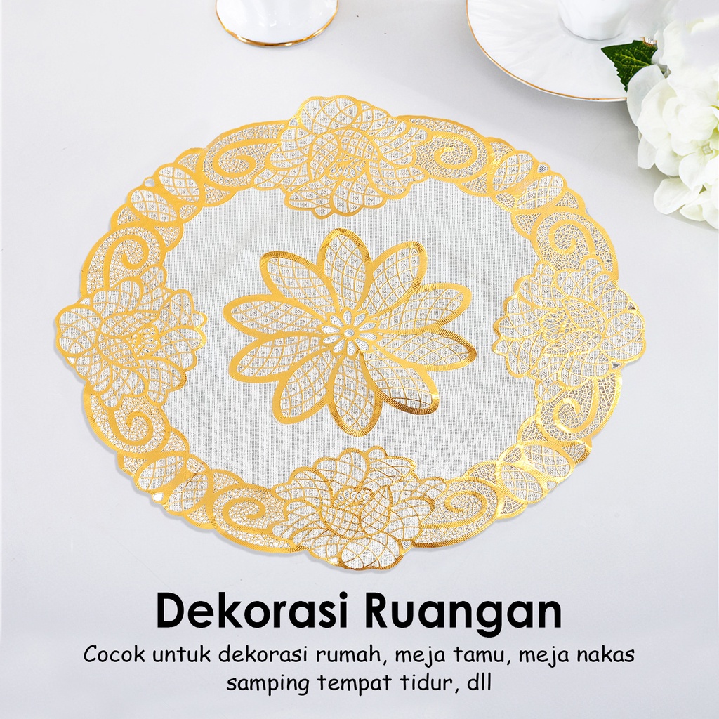 Taplak Meja Tamu Gold Bulat Anti AIr / Taplak Meja Tamu Motif Import - D5