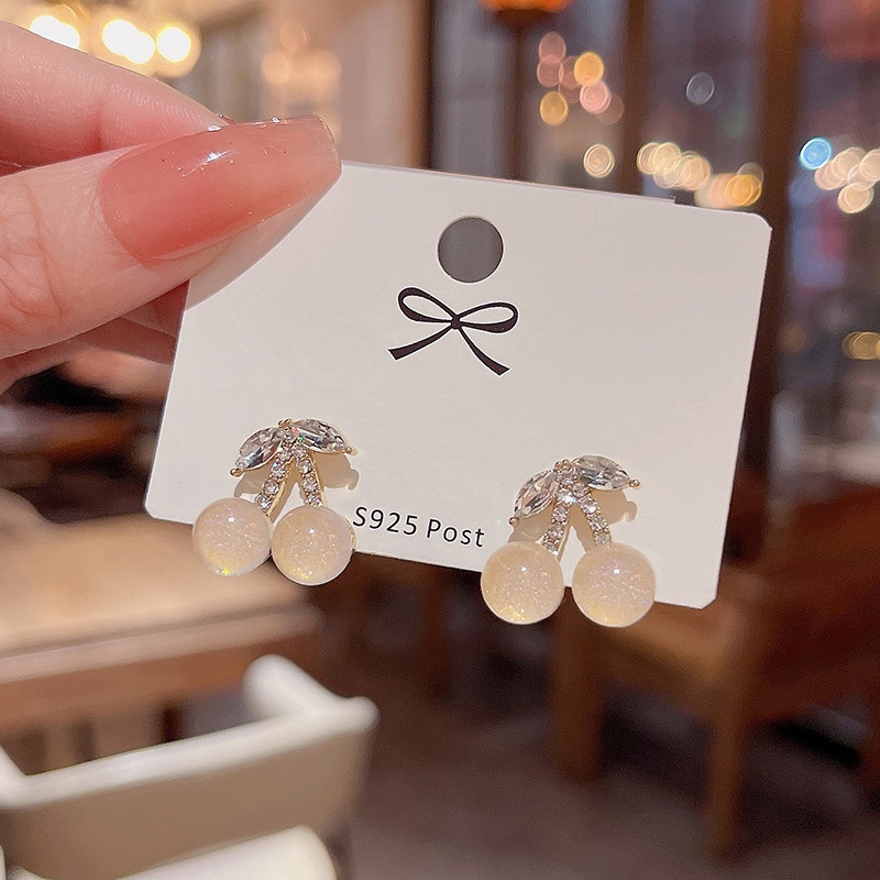 925 Perak Jarum Fantasi Gradual Cherry Anting Wanita Fashion Zirkon Anting