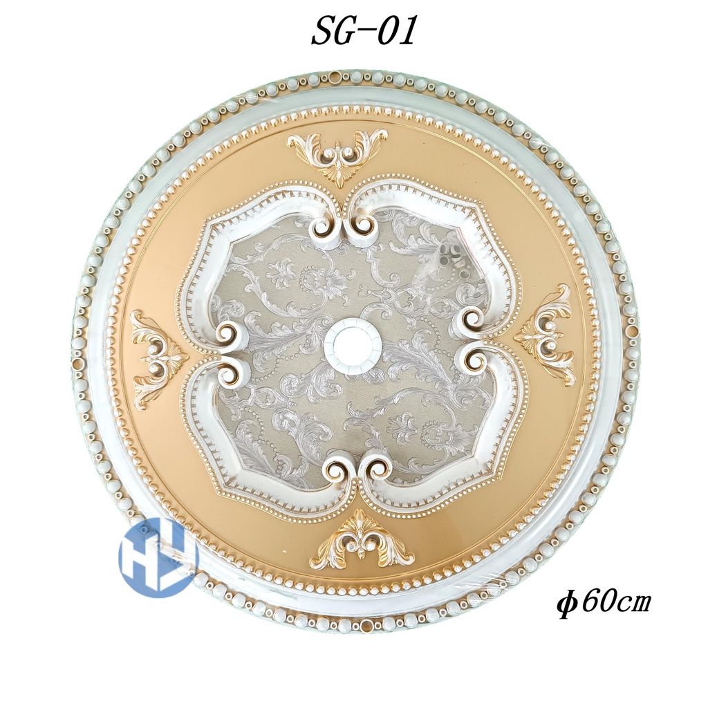 Ornamen lampu/Ornamen Hias/Ornamen Plafon/Ornamen PVC lampu hias Bulat 60cm Warna Silver Gold