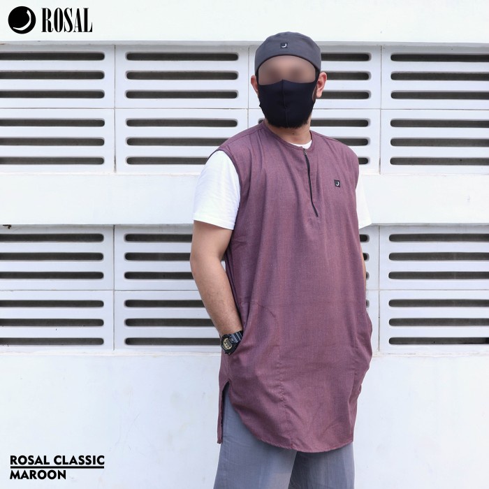 Rompi Sholat Baju Muslim Kaos Kurta Rompi Sholat Shalat Pria Rosal M XXXL Big Size - Maroon, M(R3S1)