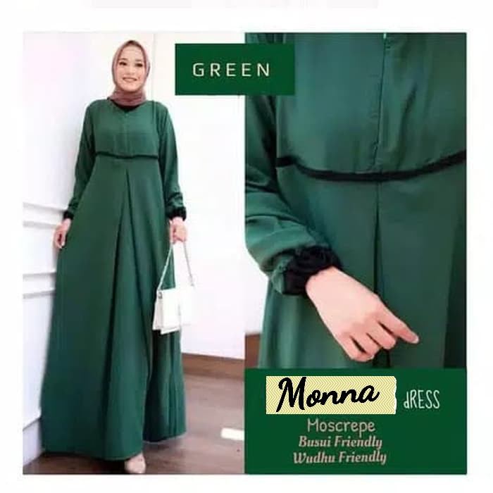 Monila - Bisa COD Dress Baju Gamis Kondangan Wanita Muslim Busui Simple Warna Polos Hijau Ijo Biru N
