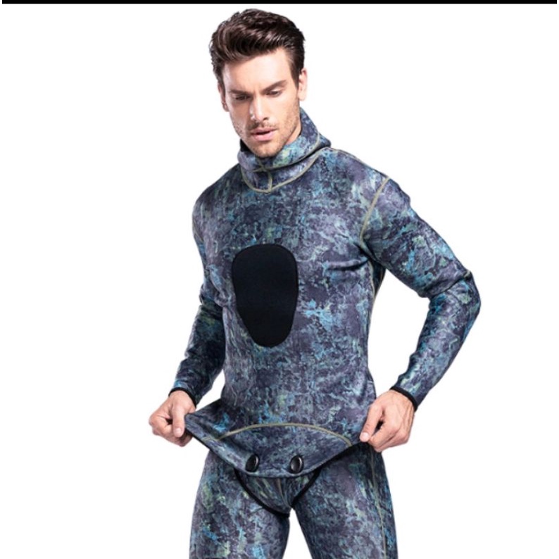 wetsuit baju selam and hoodie freedive camo green