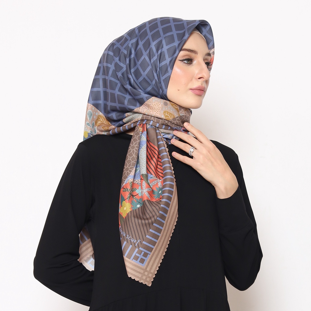 JEJU - BLUE Diiva Scarf Voal Motif Print Premium Jilbab Hijab Kerudung Segiempat biru