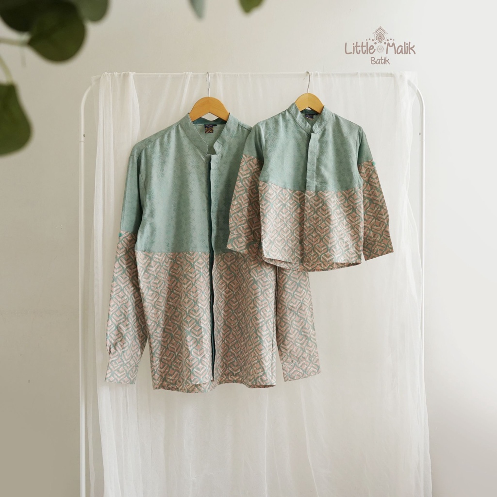 Open Preorder Kemeja Batik Couple Lengan Panjang Ayah &amp; Anak By Little Malik Batik, Kombinasi Dobby Sage