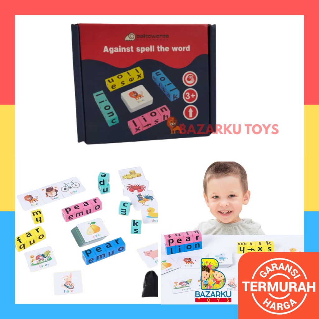 Spelling English Dice Matching Card Spelling Puzzle Huruf Mainan Belajar Anak Puzzle Kayu Mainan Edukasi Mainan Huruf