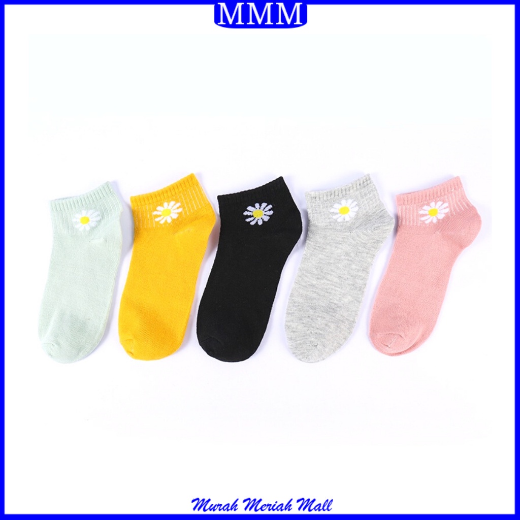MMM Kaos Kaki Wanita Motif Bunga Daisy Kaus Kaki Pendek Socks Kaos Kaki Bunga Aster Korea Murah Import