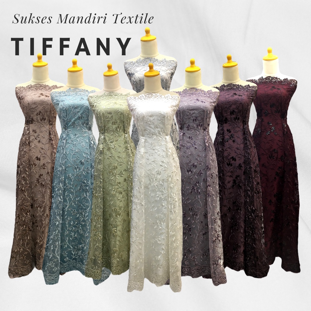 [TIFFANY] Brukat Tile Payet Renda Tile Motif Bunga Warna Silver Choco Purple | Harga ½ meter = 50 cm