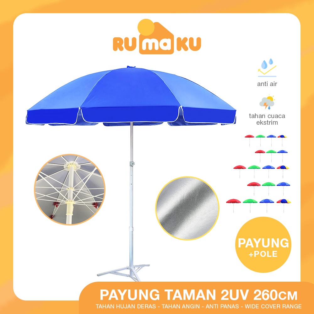 Rumaku Payung Jualan Tenda Lapak 260 cm Dua Lapis Dobel Jari Jumbo Anti UV Anti Angin