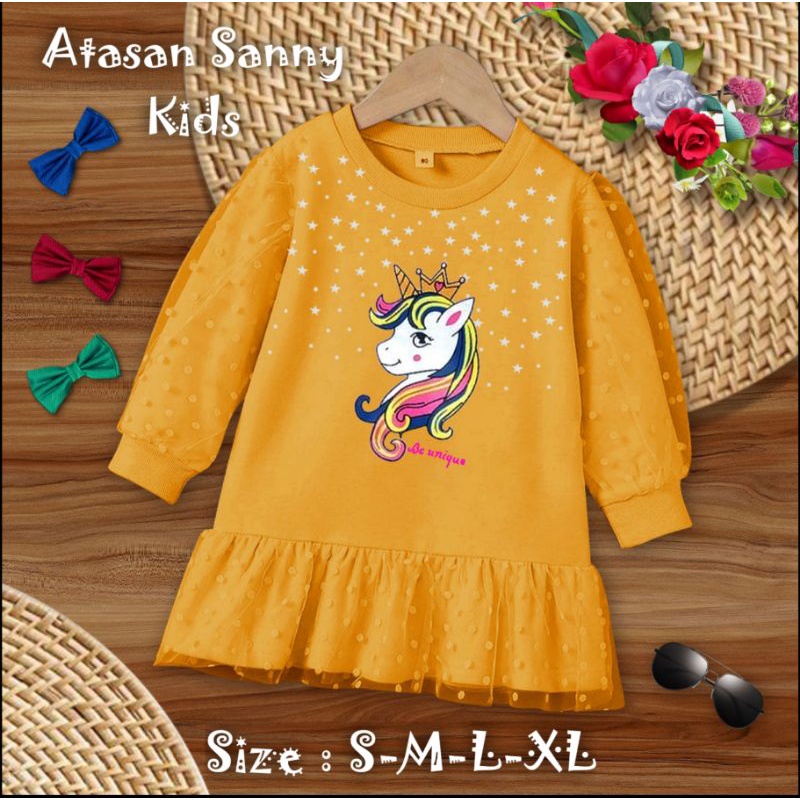 Atasan Fashion Anak Perempuan Lengan Panjang Model Kerutan/Atasan Sanny Kids 1-11 Tahun Matt Babyterry Mix Tille Onde