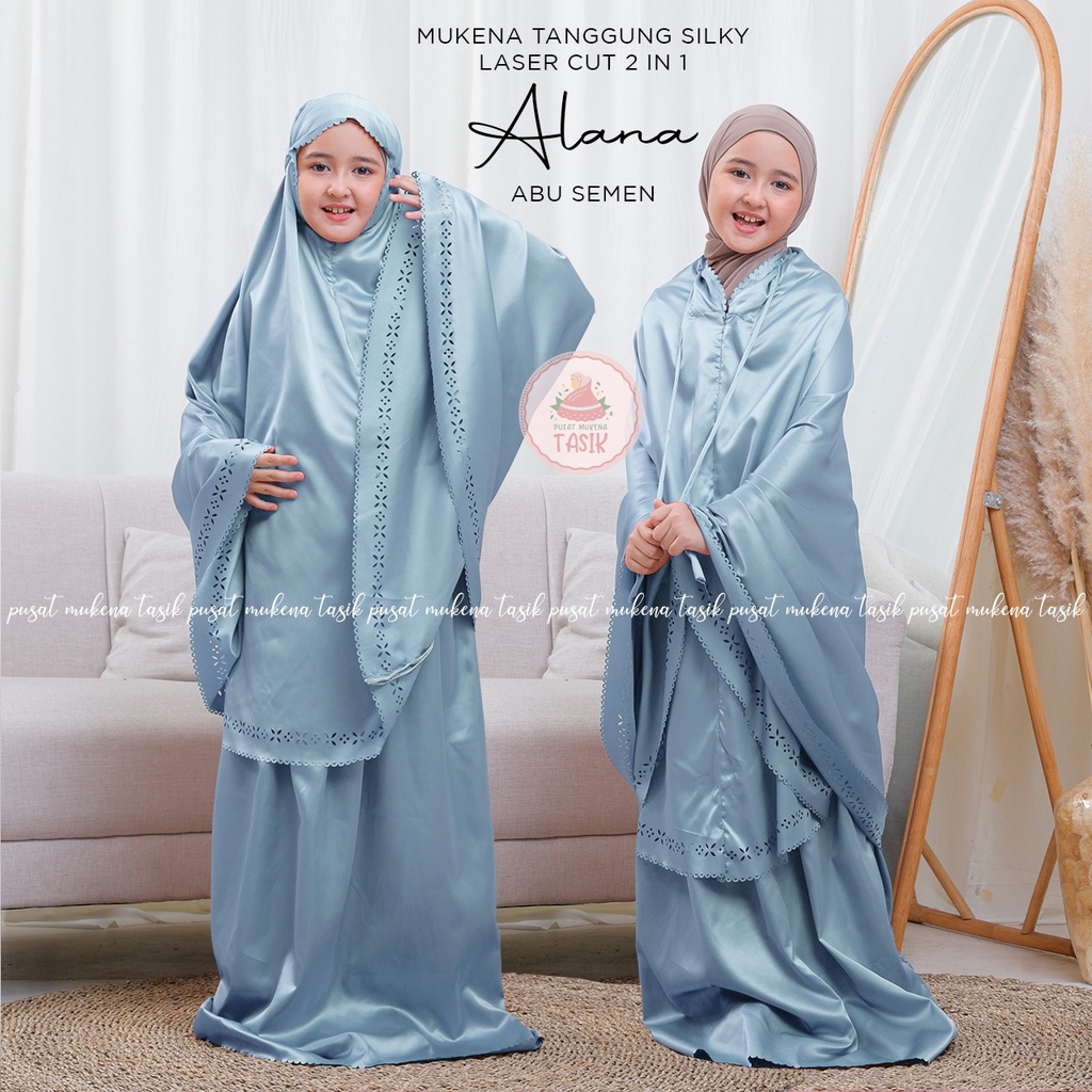 PUSAT MUKENA TASIK - MUKENA ANAK TANGGUNG SILKY LASER 2IN1 ALANA