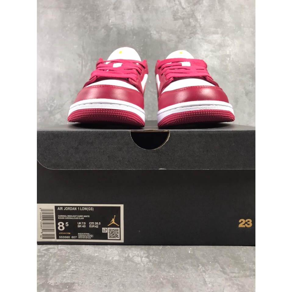 Jordan 1 Low Cardinal Red (GS) 553560-607, 100% Real Pic.