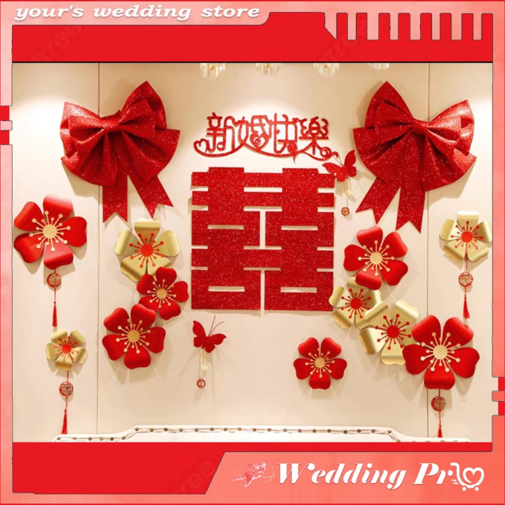 SET Dekorasi Wedding / Tempelan / Sticker Xi Sanjit / Dekor Kamar Wedding / Dekorasi Suang Xi / Deko