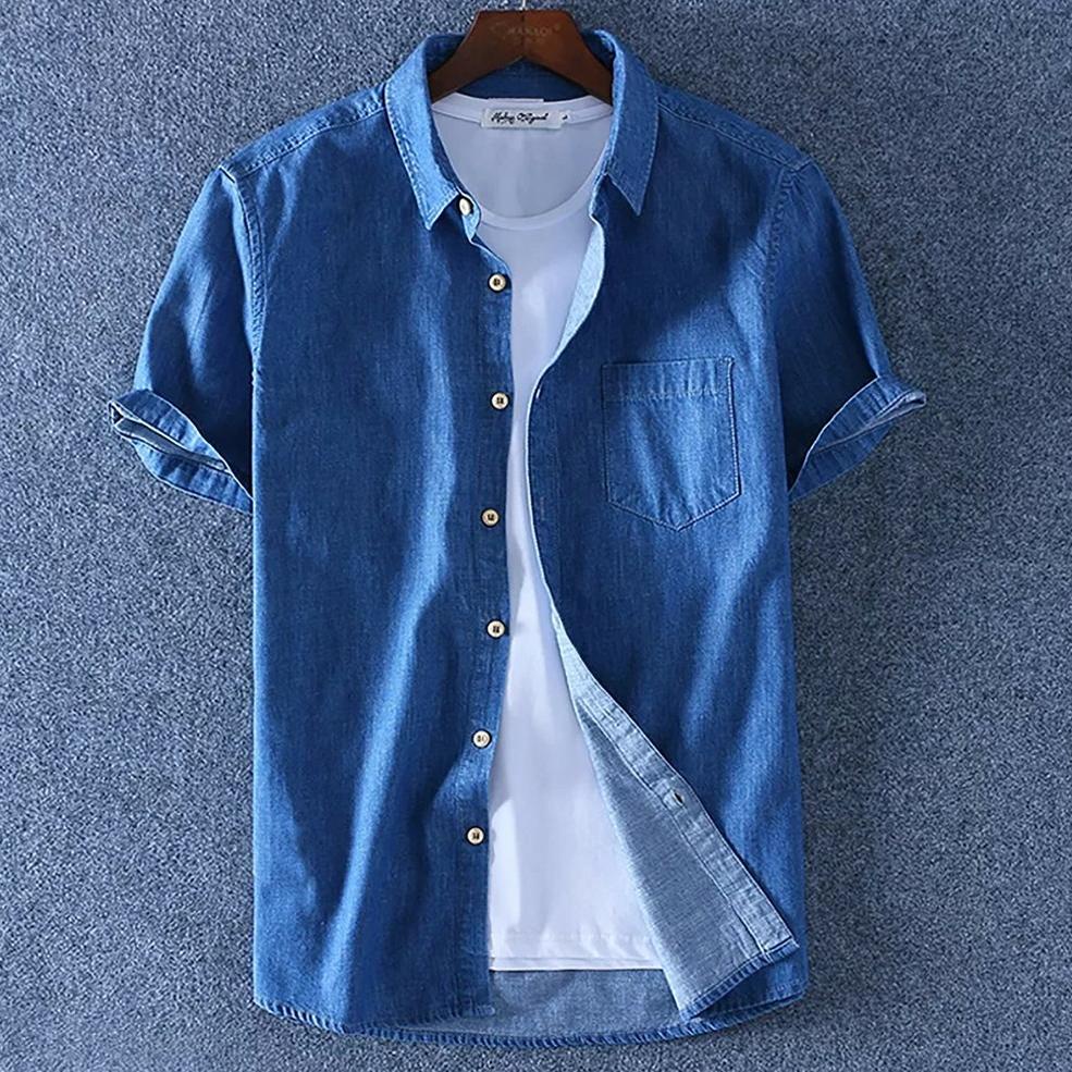 HARGA TERMURAAH Kemeja Jeans Polos Pria Lengan Pendek / Kemeja Polos / Bozz Jeans / Kemeja Levis Mur