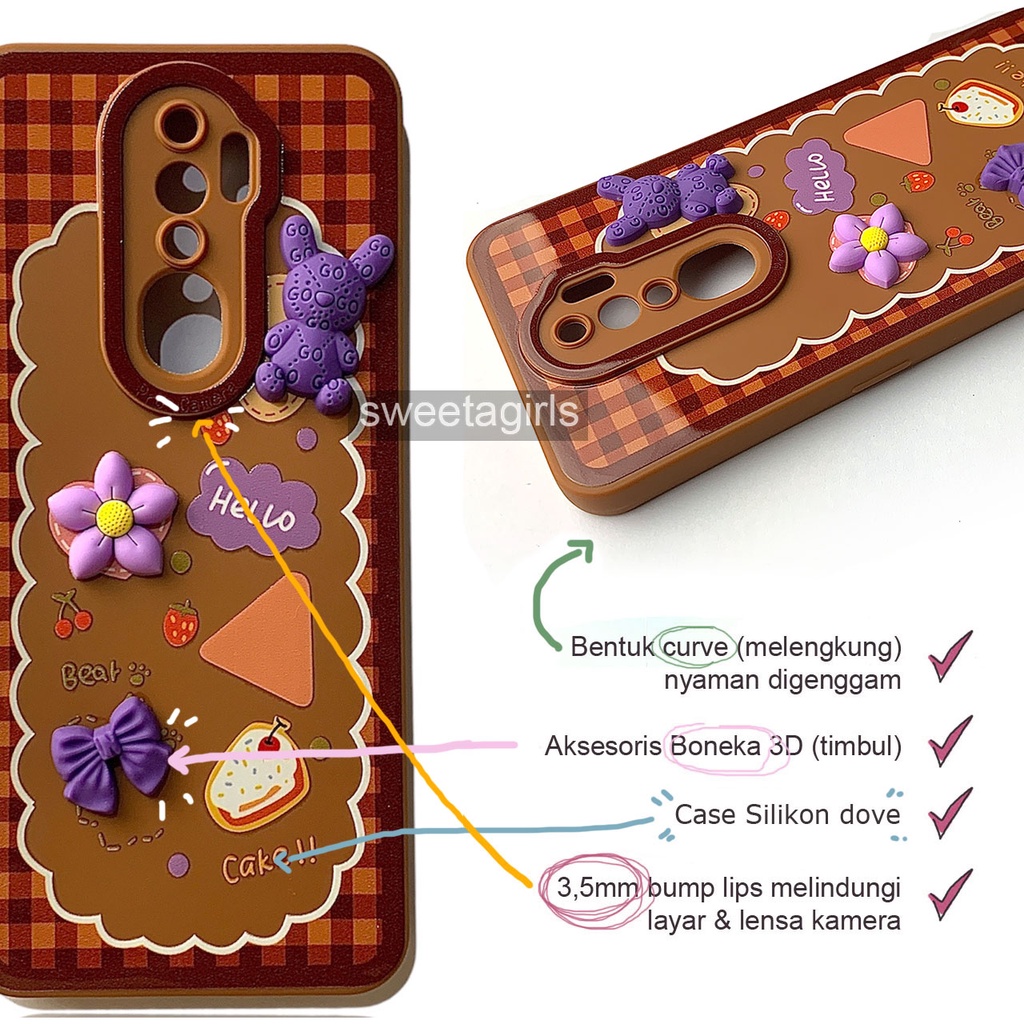 Softcase Silikon dengan boneka Timbul 3D untuk Oppo A5 (2020) - A9 (2020) ( Sama ) - Sweetacase.id - Casing Lucu - Kesing Cewek - Casing Lembut - Aksesoris Boneka Timbul - Case Bening - Lucu - Gemoy