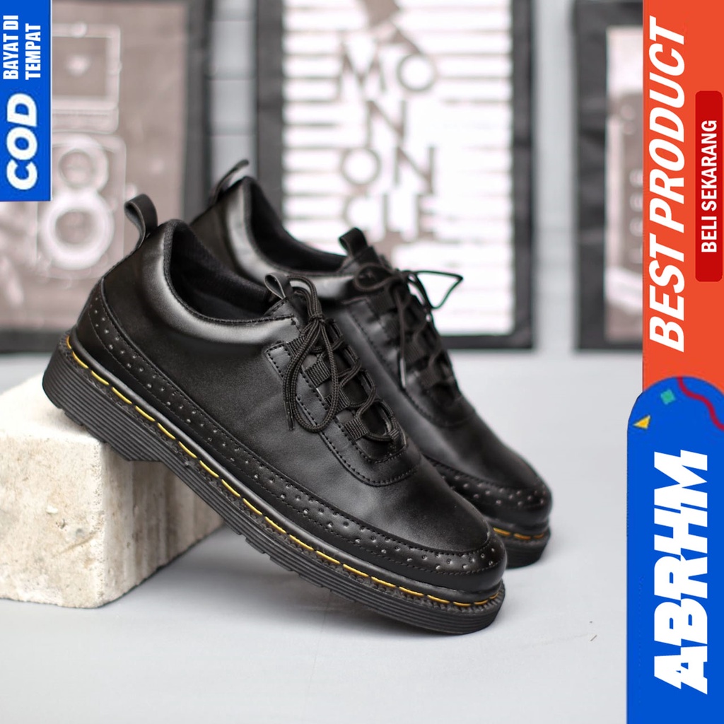 Sepatu Formal Docmart Hitam Pantofel Pria Kerja Kantor Hitam Abrhm Alpes