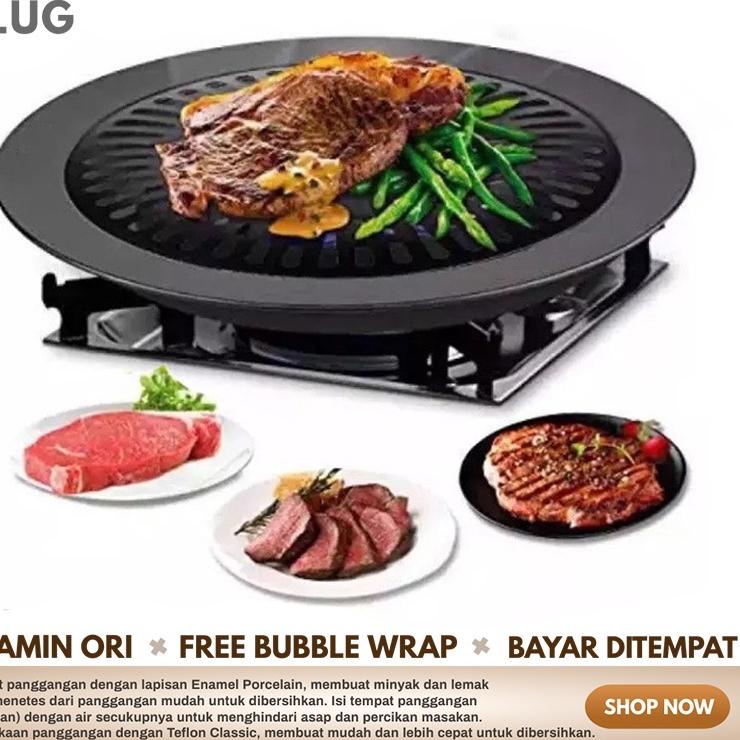 ☂ Alat Panggang Bulat Barbeque Grill Pan Pemanggang BBQ Tempat Bakar Daging Ayam Sosis Sate Anti Len