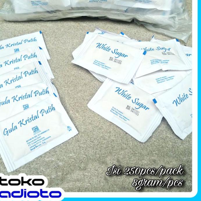 

☊ Gula Kristal Putih isi 250pcs / Gula Kemasan Kotak / White Sugar / Gula Kristal / Gula Putih / Gula Pasir / Gula Sachet / Gula Hotel ➷