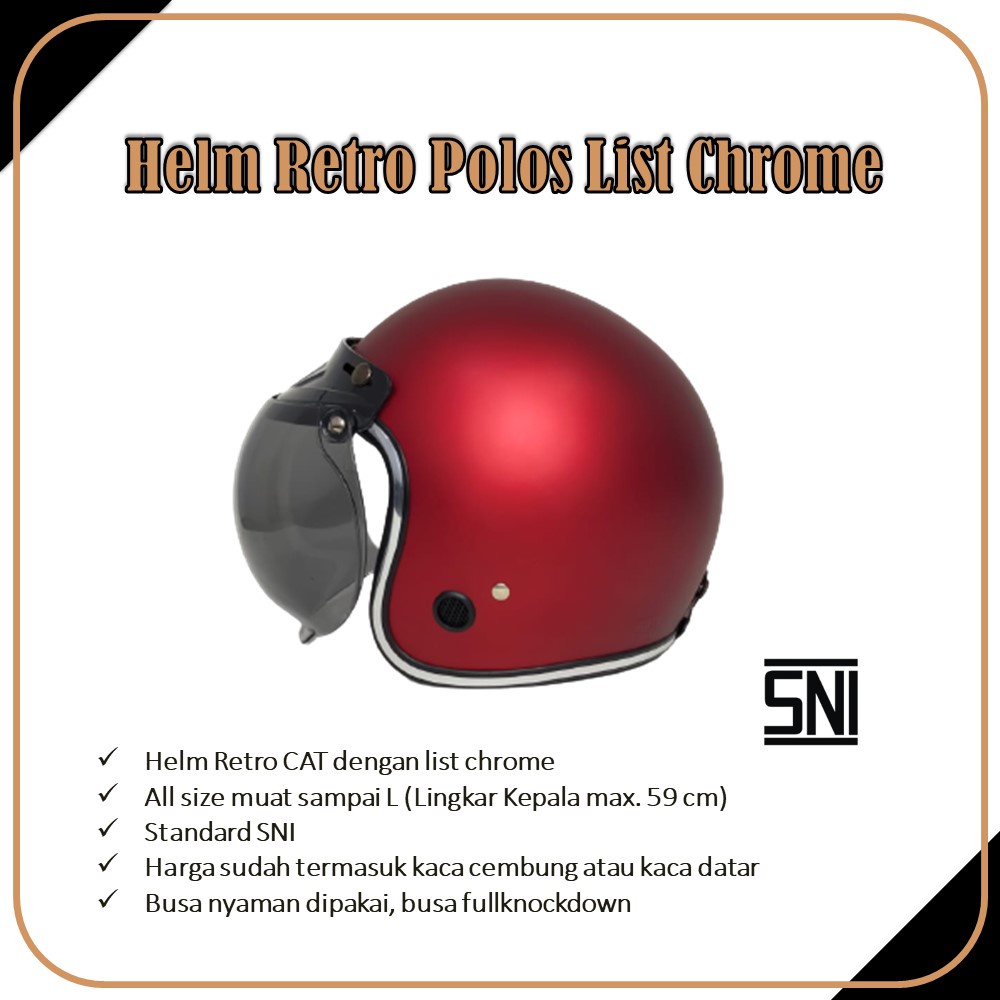 Helm Retro Bogo Polos List Chrome Kaca Datar Cembung