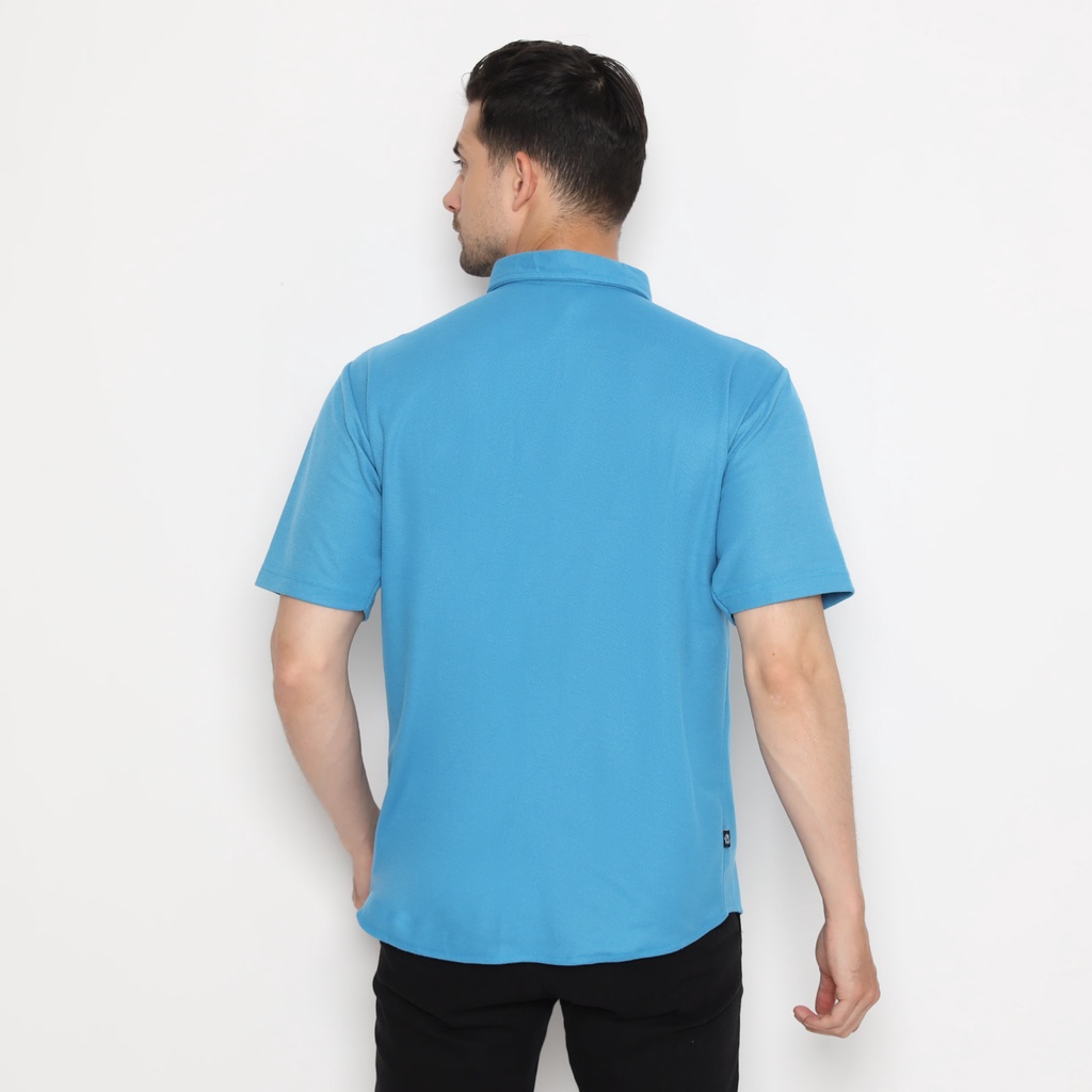 RS31 Baju Kemeja Michigan Shirt Turquoise Blue Basic Cowok Jumbo - Kemeja Polo Pria Dailywear Lengan Pendek Santai Warna  Biru Turkish Super Big Size