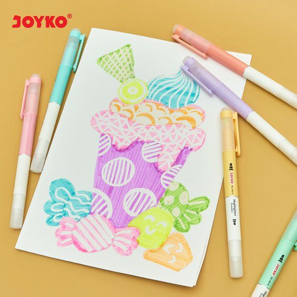 

(Bisa COD) Highlighter 6 Warna Bisa Dihapus Penanda Erasable Joyko HL-69-6 Warna Warni DUA UJUNG PINK ORANGE KUNING HIJAU MUDA TOSCA UNGU GREEN MERAH MUDA YELLOW KERTAS AMAN ERASING MENANDAI GROSIR SATUAN COD GRATIS ONGKIR DISKON