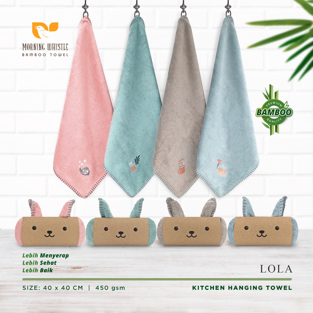 Kain Lap Tangan Serbet Dapur Kitchen Hanging Hand Towel Premium Bamboo Morning Whistle LOLA 40x40