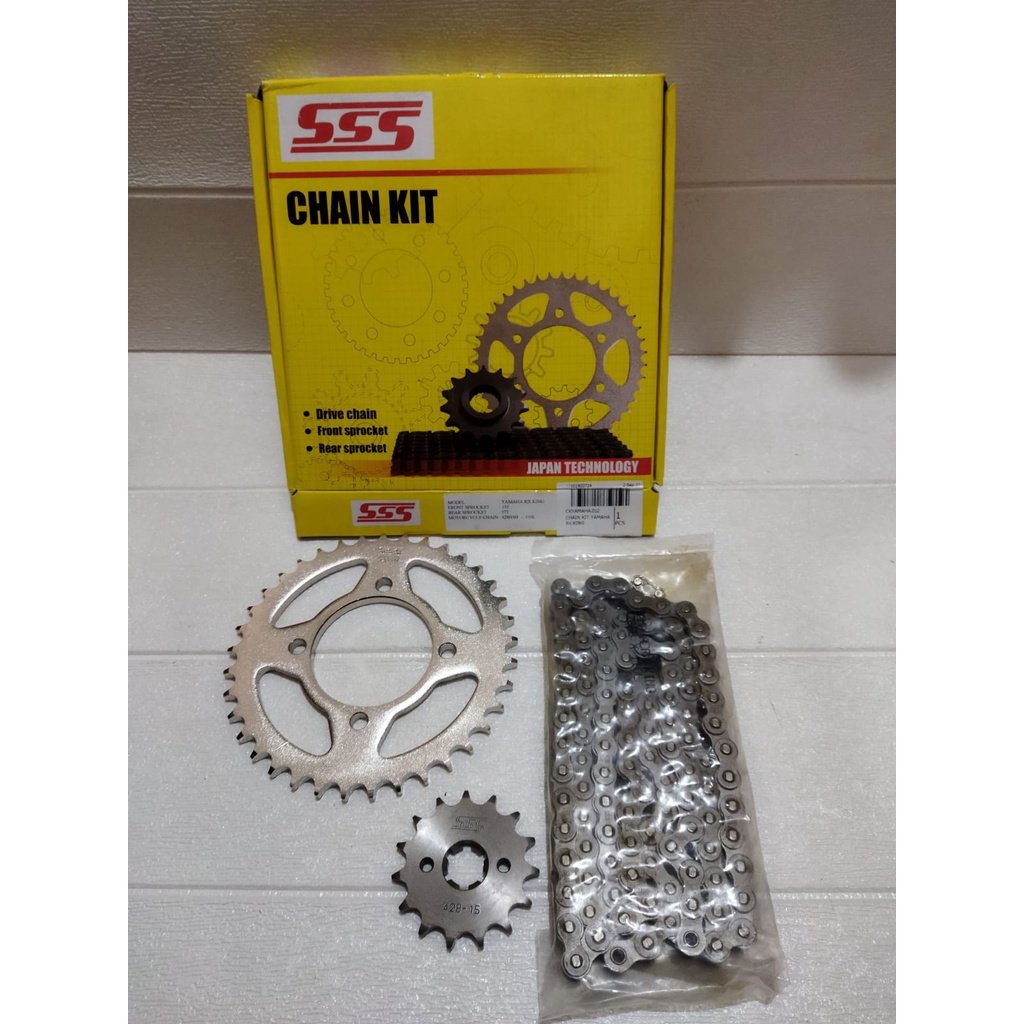 SSS Triple S Gear Paket Gear Set Lengkap RX-K RXK RX King 428HSB 15T 37T 110L Depan Belakang Rantai