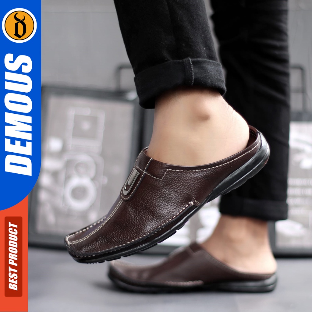 DEMOUS Coni - Sepatu Sendal Pria Casual Bustong Kulit Asli