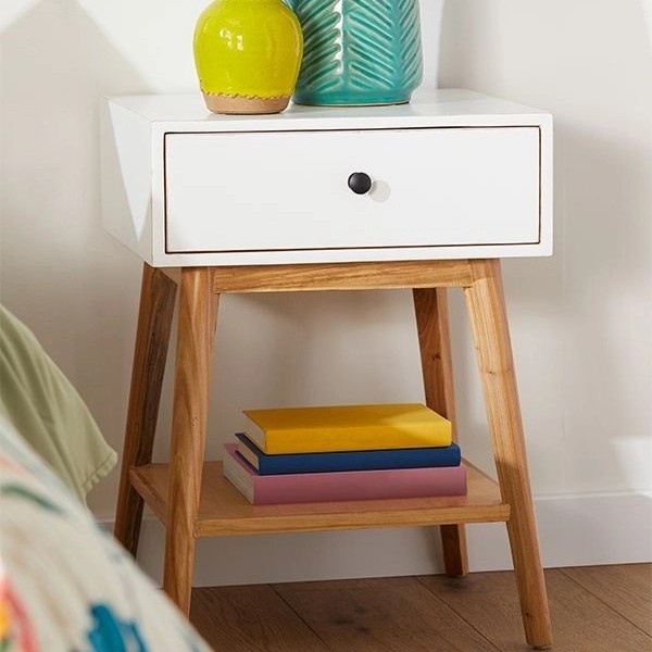 RAY Nakas Minimalis Warna Putih - Drawer Kecil - Meja Samping 1 Laci