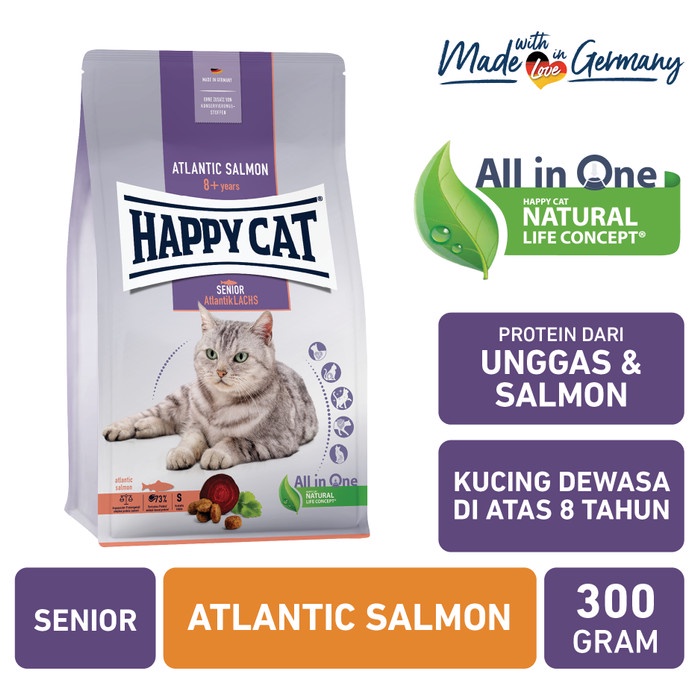 Happy Cat Makanan Kucing Senior Atlantic Salmon 300Gr +8Th